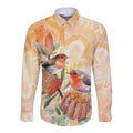 Australia Flame Robin Long Sleeve Button Shirt Petroica Phoenicea Banksia Indigenous Art - Aussie Hoodie
