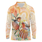 Australia Flame Robin Long Sleeve Polo Shirt Petroica Phoenicea Banksia Indigenous Art - Aussie Hoodie