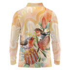 Australia Flame Robin Long Sleeve Polo Shirt Petroica Phoenicea Banksia Indigenous Art - Aussie Hoodie