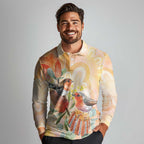 Australia Flame Robin Long Sleeve Polo Shirt Petroica Phoenicea Banksia Indigenous Art - Aussie Hoodie