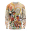 Australia Flame Robin Long Sleeve Shirt Petroica Phoenicea Banksia Indigenous Art - Aussie Hoodie