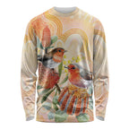 Australia Flame Robin Long Sleeve Shirt Petroica Phoenicea Banksia Indigenous Art - Aussie Hoodie