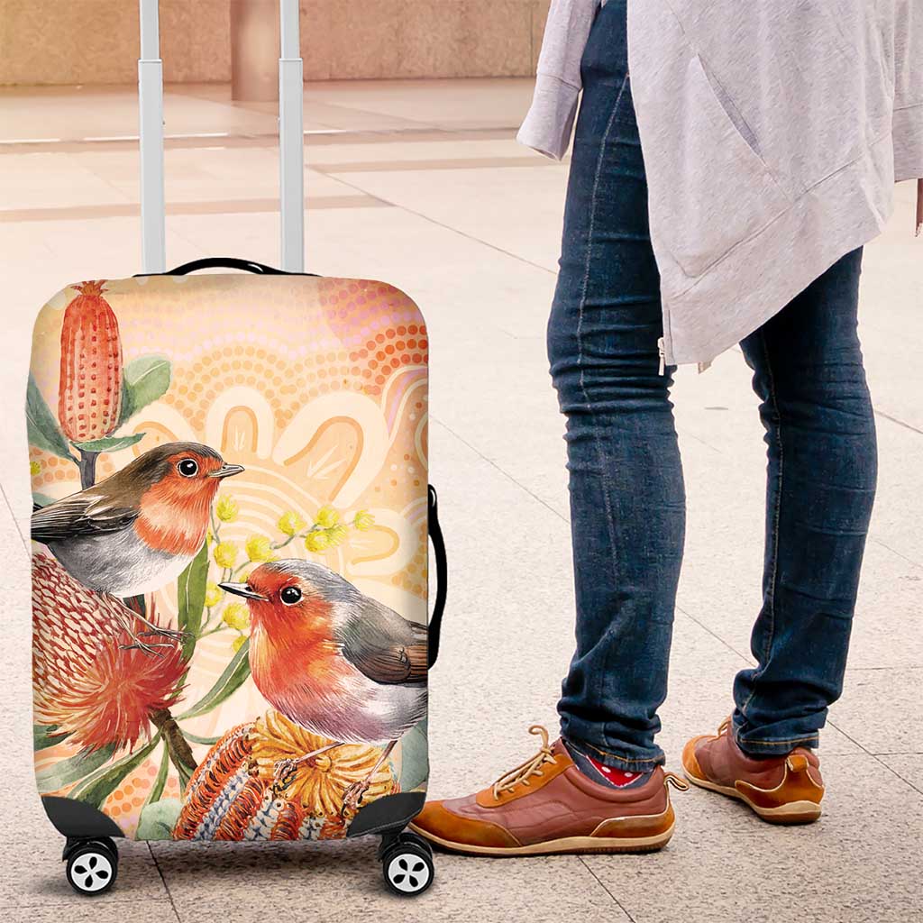 Australia Flame Robin Luggage Cover Petroica Phoenicea Banksia Indigenous Art - Aussie Hoodie