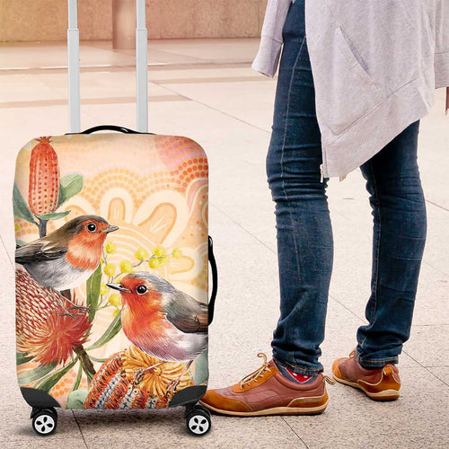 Australia Flame Robin Luggage Cover Petroica Phoenicea Banksia Indigenous Art - Aussie Hoodie