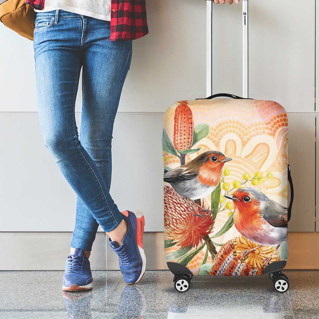 Australia Flame Robin Luggage Cover Petroica Phoenicea Banksia Indigenous Art - Aussie Hoodie