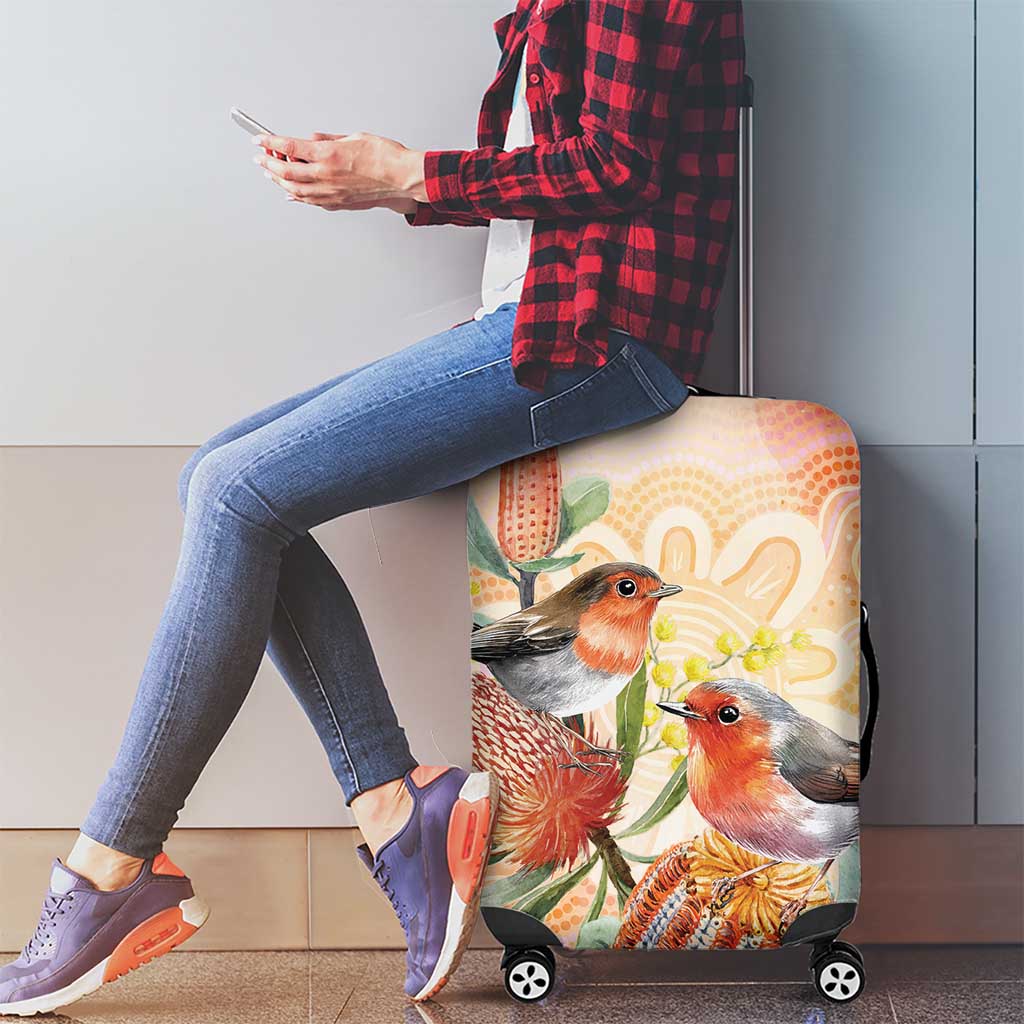 Australia Flame Robin Luggage Cover Petroica Phoenicea Banksia Indigenous Art - Aussie Hoodie