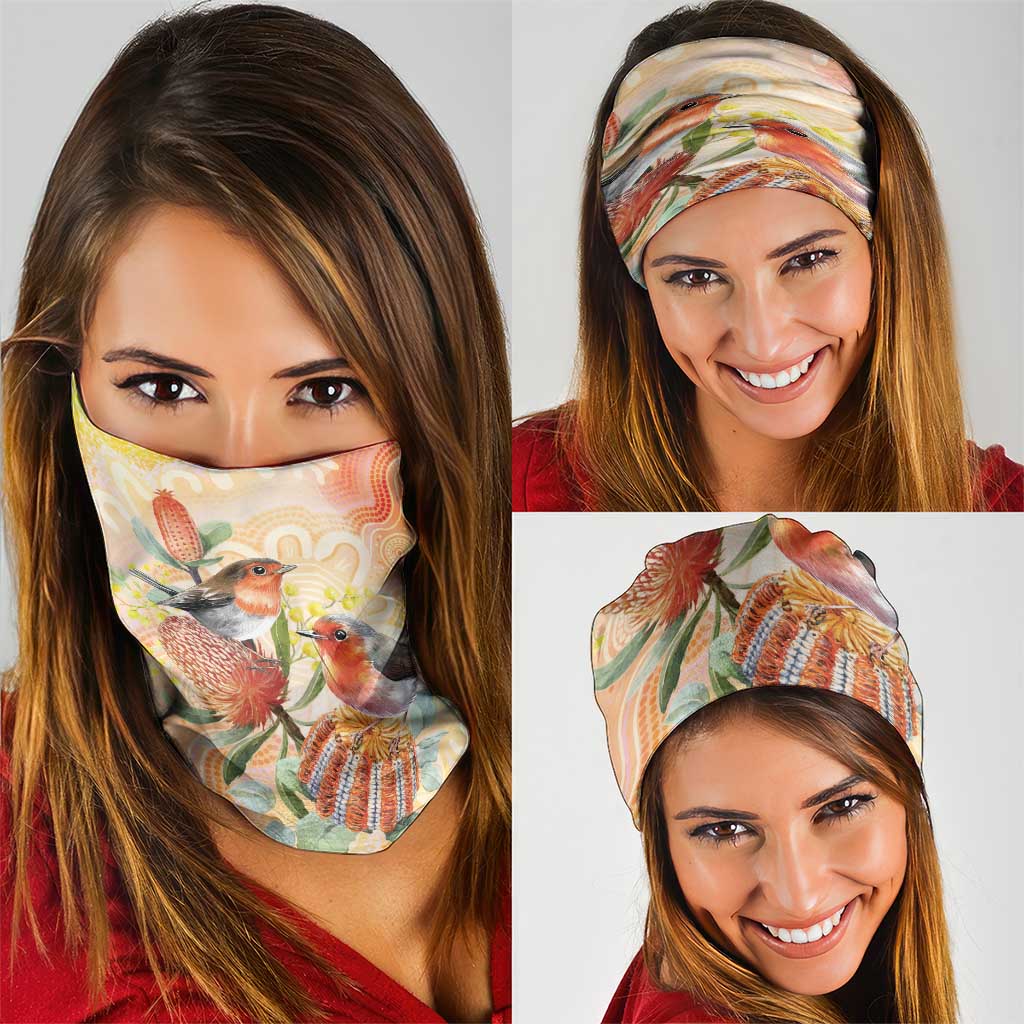 Australia Flame Robin Neck Gaiter Petroica Phoenicea Banksia Indigenous Art - Aussie Hoodie