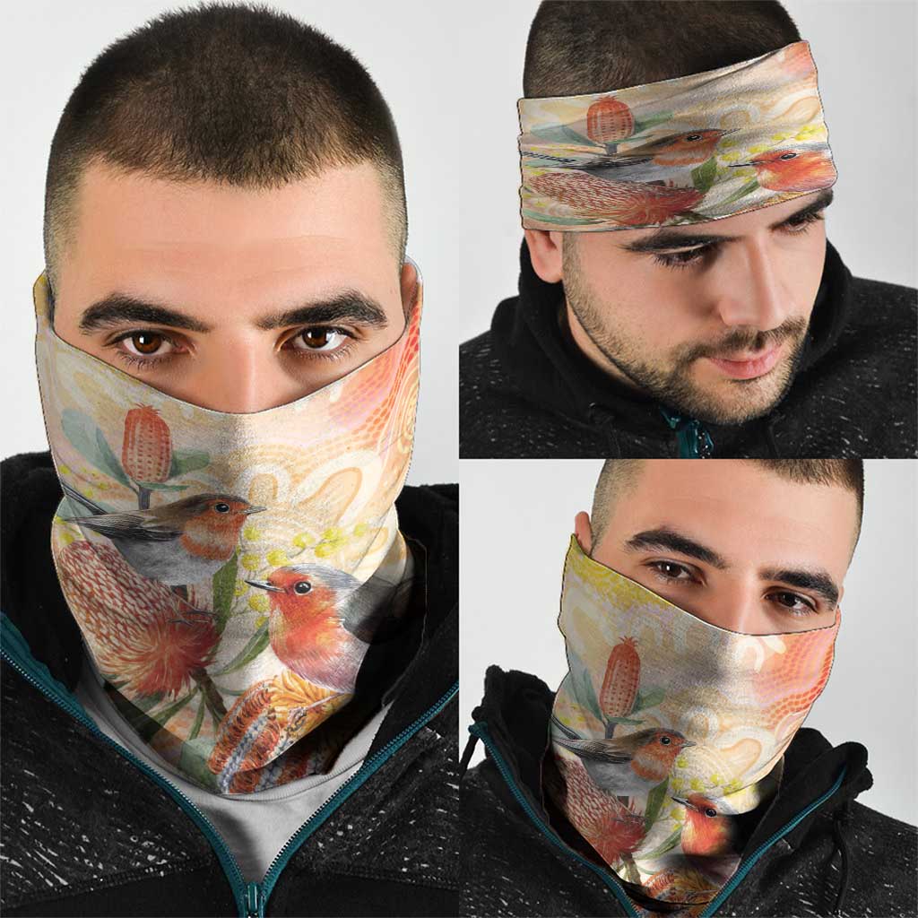 Australia Flame Robin Neck Gaiter Petroica Phoenicea Banksia Indigenous Art - Aussie Hoodie