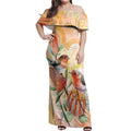 Australia Flame Robin Off Shoulder Maxi Dress Petroica Phoenicea Banksia Indigenous Art - Aussie Hoodie