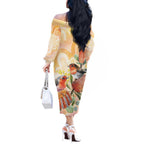 Australia Flame Robin Off The Shoulder Long Sleeve Dress Petroica Phoenicea Banksia Indigenous Art - Aussie Hoodie