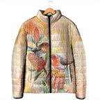 Australia Flame Robin Padded Jacket Petroica Phoenicea Banksia Indigenous Art - Aussie Hoodie