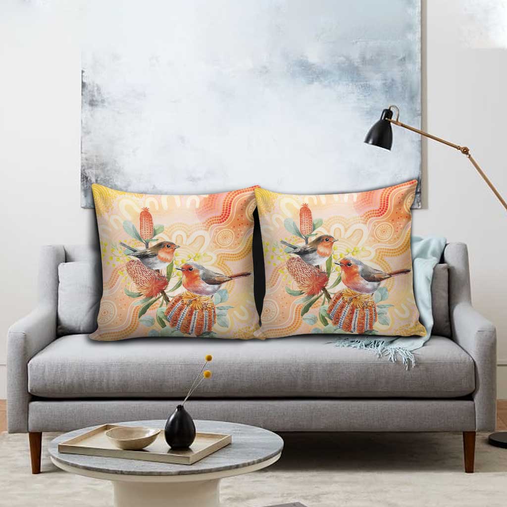 Australia Flame Robin Pillow Cover Petroica Phoenicea Banksia Indigenous Art - Aussie Hoodie