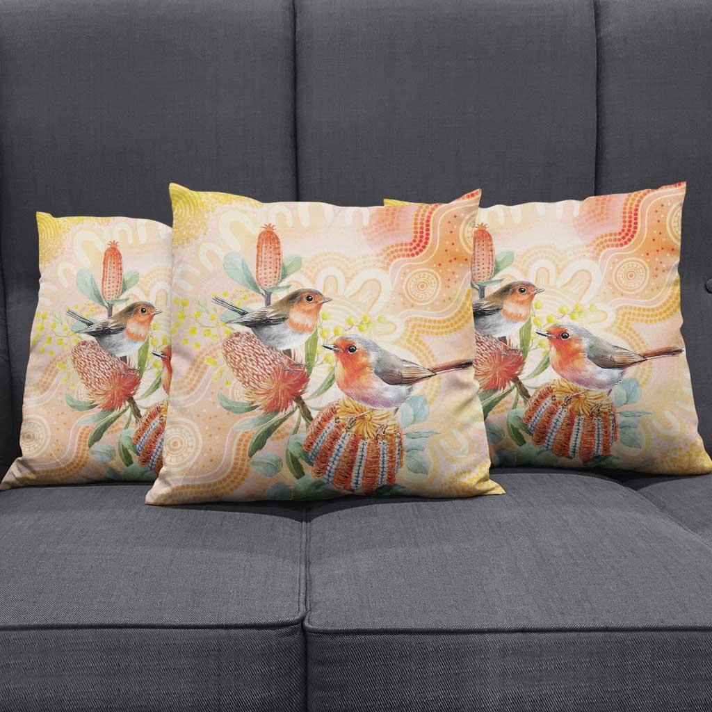 Australia Flame Robin Pillow Cover Petroica Phoenicea Banksia Indigenous Art - Aussie Hoodie