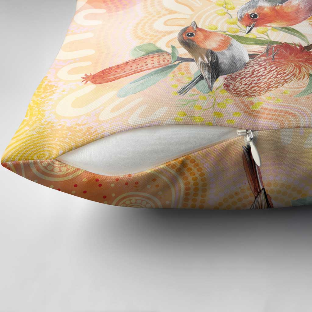 Australia Flame Robin Pillow Cover Petroica Phoenicea Banksia Indigenous Art - Aussie Hoodie