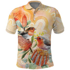 Australia Flame Robin Polo Shirt Petroica Phoenicea Banksia Indigenous Art - Aussie Hoodie