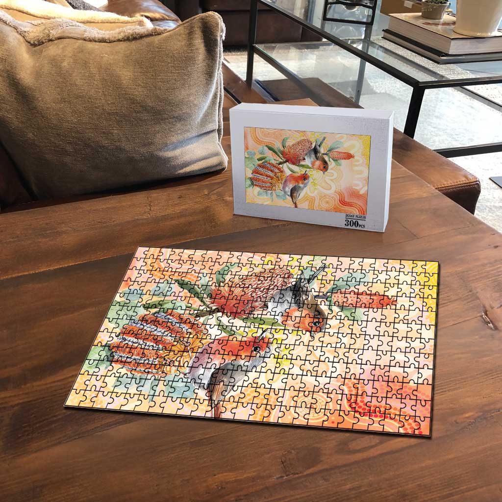 Australia Flame Robin Puzzle Petroica Phoenicea Banksia Indigenous Art - Aussie Hoodie