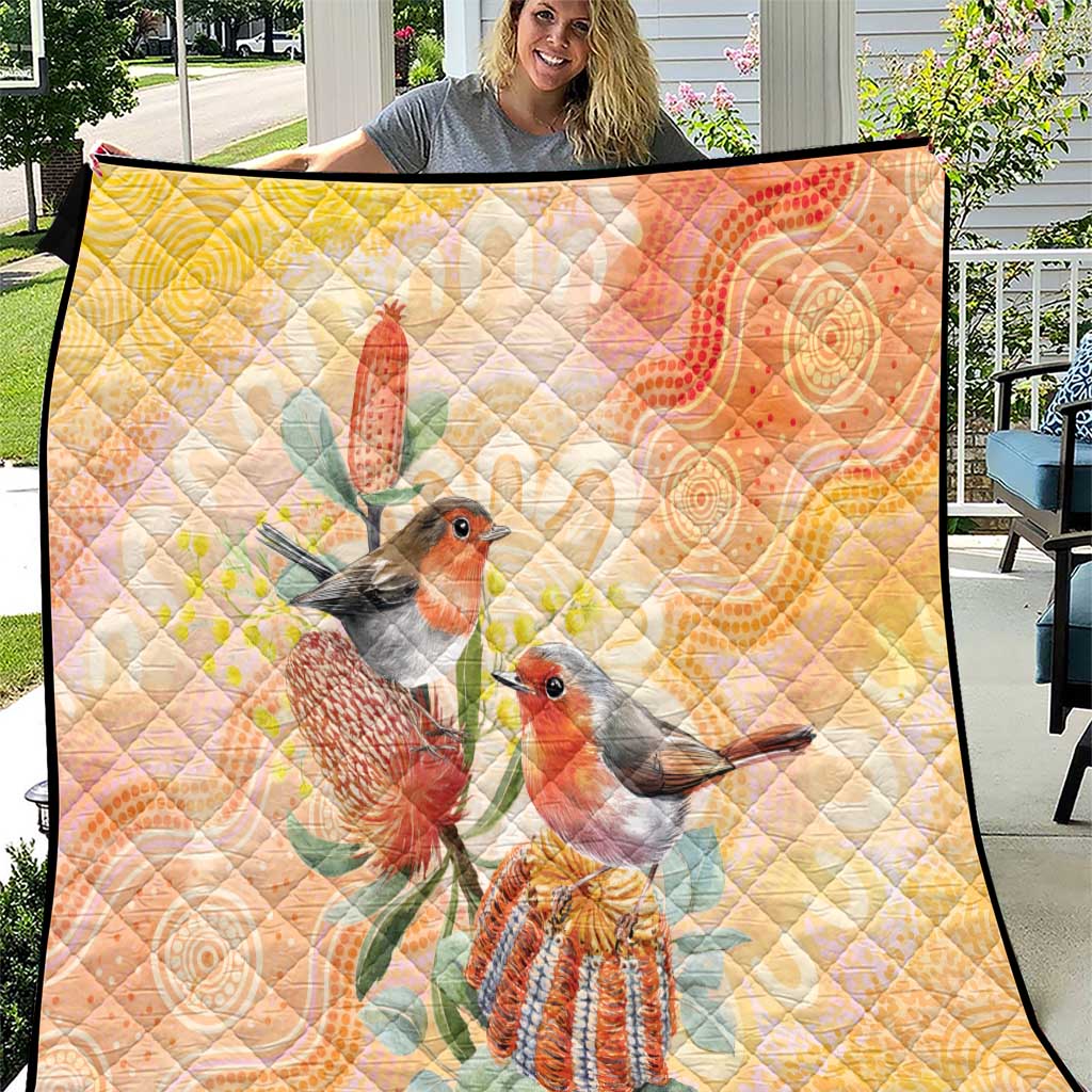 Australia Flame Robin Quilt Petroica Phoenicea Banksia Indigenous Art - Aussie Hoodie