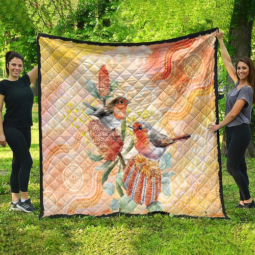 Australia Flame Robin Quilt Petroica Phoenicea Banksia Indigenous Art - Aussie Hoodie