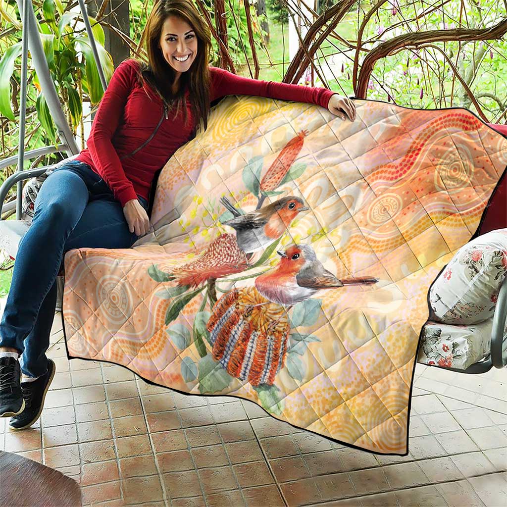 Australia Flame Robin Quilt Petroica Phoenicea Banksia Indigenous Art - Aussie Hoodie