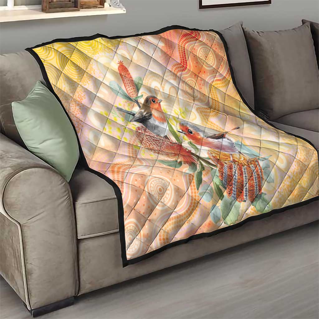 Australia Flame Robin Quilt Petroica Phoenicea Banksia Indigenous Art - Aussie Hoodie