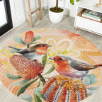 Australia Flame Robin Round Carpet Petroica Phoenicea Banksia Indigenous Art - Aussie Hoodie