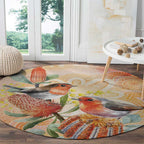 Australia Flame Robin Round Carpet Petroica Phoenicea Banksia Indigenous Art - Aussie Hoodie