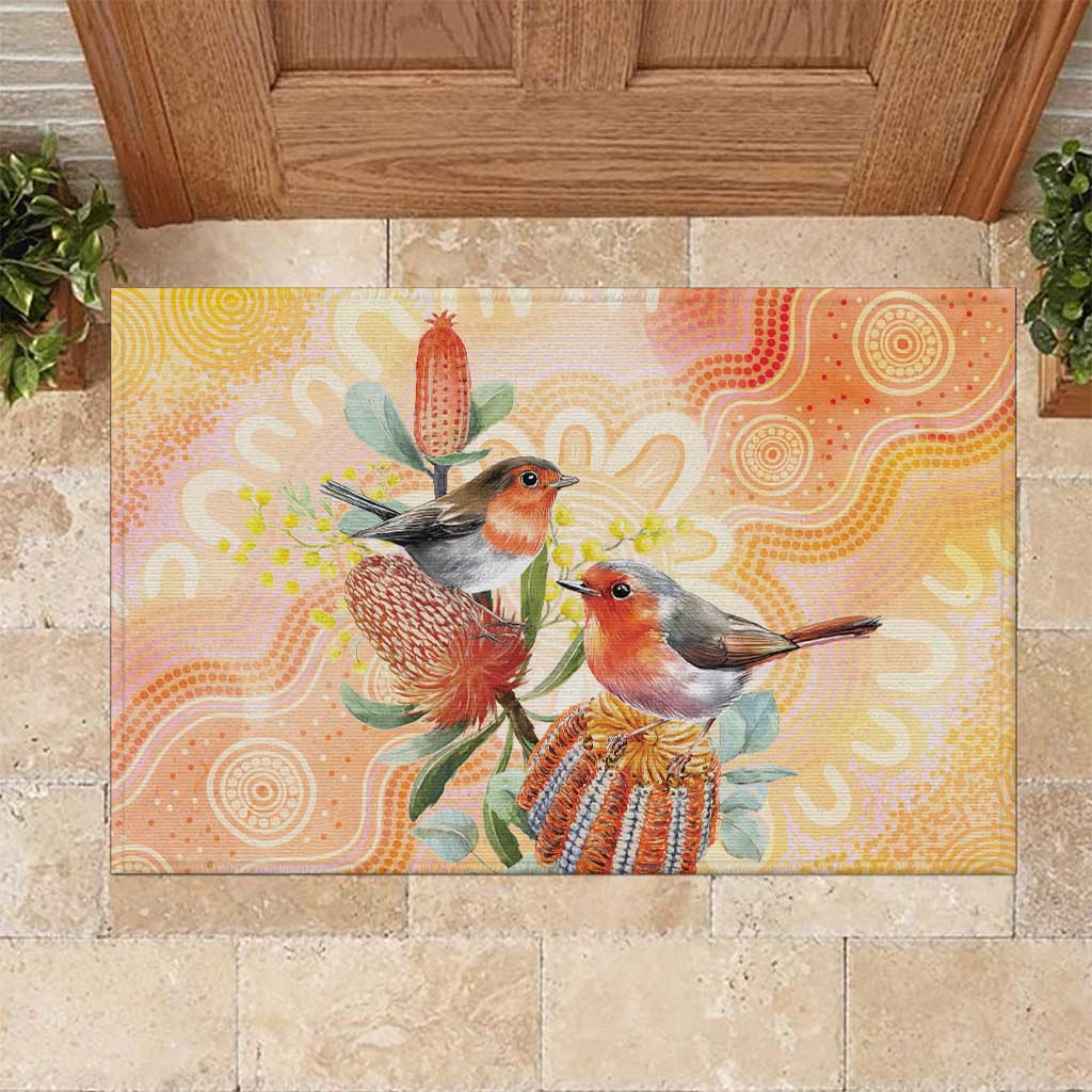 Australia Flame Robin Rubber Doormat Petroica Phoenicea Banksia Indigenous Art - Aussie Hoodie