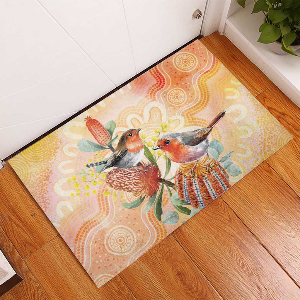 Australia Flame Robin Rubber Doormat Petroica Phoenicea Banksia Indigenous Art - Aussie Hoodie