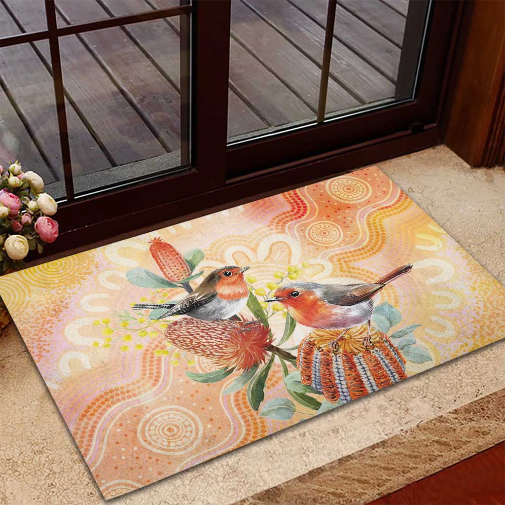 Australia Flame Robin Rubber Doormat Petroica Phoenicea Banksia Indigenous Art - Aussie Hoodie