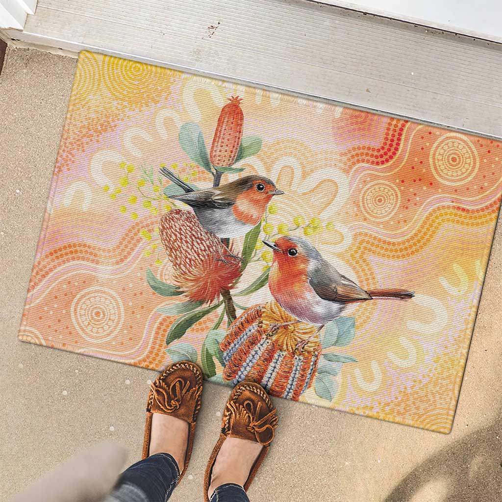 Australia Flame Robin Rubber Doormat Petroica Phoenicea Banksia Indigenous Art - Aussie Hoodie