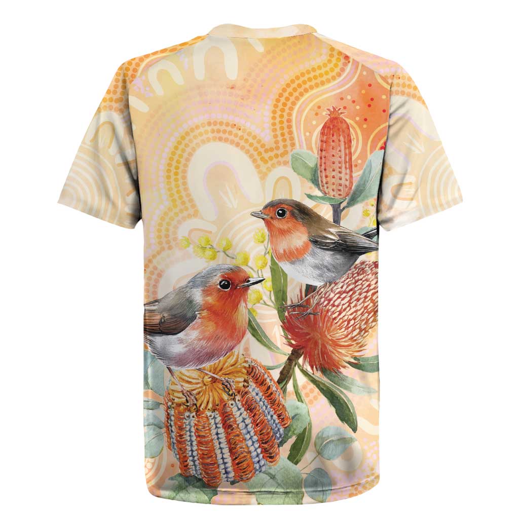 Australia Flame Robin Rugby Jersey Petroica Phoenicea Banksia Indigenous Art - Aussie Hoodie