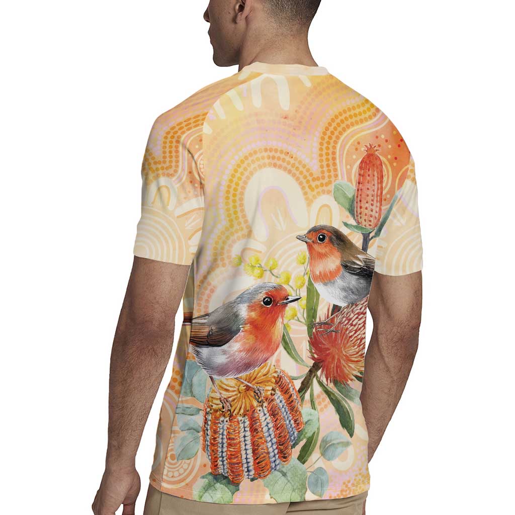 Australia Flame Robin Rugby Jersey Petroica Phoenicea Banksia Indigenous Art - Aussie Hoodie