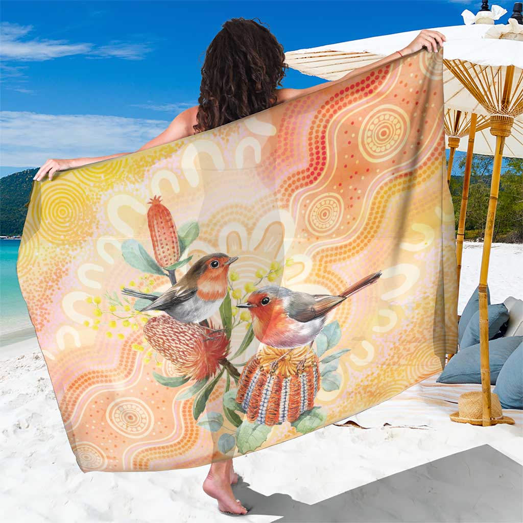 Australia Flame Robin Sarong Petroica Phoenicea Banksia Indigenous Art - Aussie Hoodie
