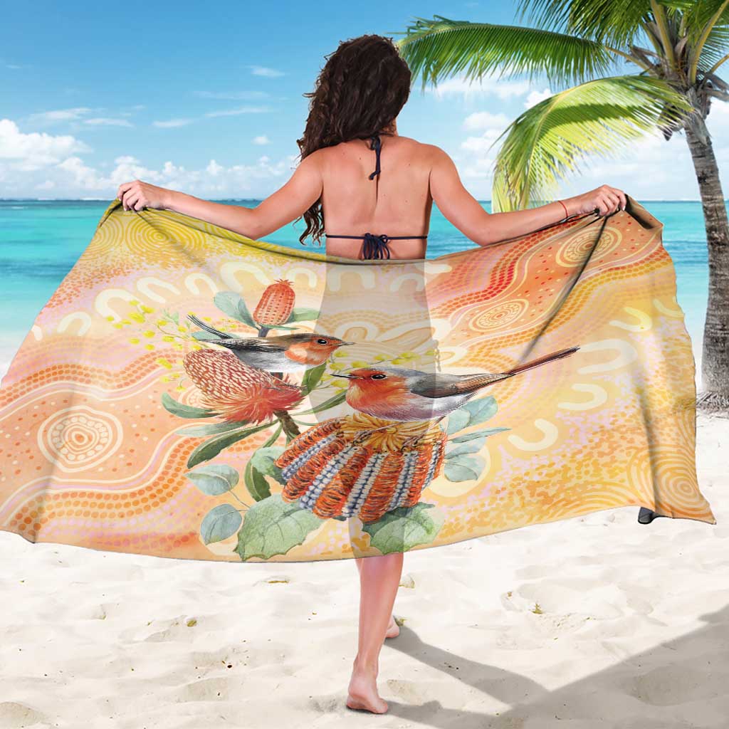 Australia Flame Robin Sarong Petroica Phoenicea Banksia Indigenous Art - Aussie Hoodie