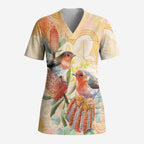 Australia Flame Robin Scrub Top Petroica Phoenicea Banksia Indigenous Art - Aussie Hoodie