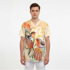 Australia Flame Robin Scrub Top Petroica Phoenicea Banksia Indigenous Art - Aussie Hoodie