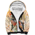 Australia Flame Robin Sherpa Hoodie Petroica Phoenicea Banksia Indigenous Art - Aussie Hoodie