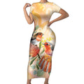 Australia Flame Robin Short Sleeve Bodycon Dress Petroica Phoenicea Banksia Indigenous Art - Aussie Hoodie