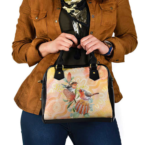 Australia Flame Robin Shoulder Handbag Petroica Phoenicea Banksia Indigenous Art - Aussie Hoodie
