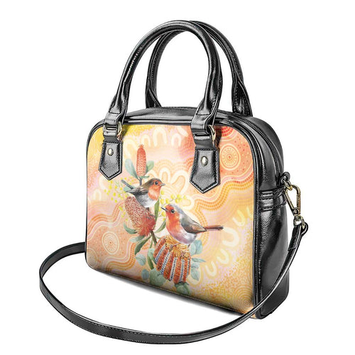 Australia Flame Robin Shoulder Handbag Petroica Phoenicea Banksia Indigenous Art - Aussie Hoodie