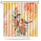 Australia Flame Robin Shower Curtain Petroica Phoenicea Banksia Indigenous Art - Aussie Hoodie