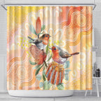 Australia Flame Robin Shower Curtain Petroica Phoenicea Banksia Indigenous Art - Aussie Hoodie