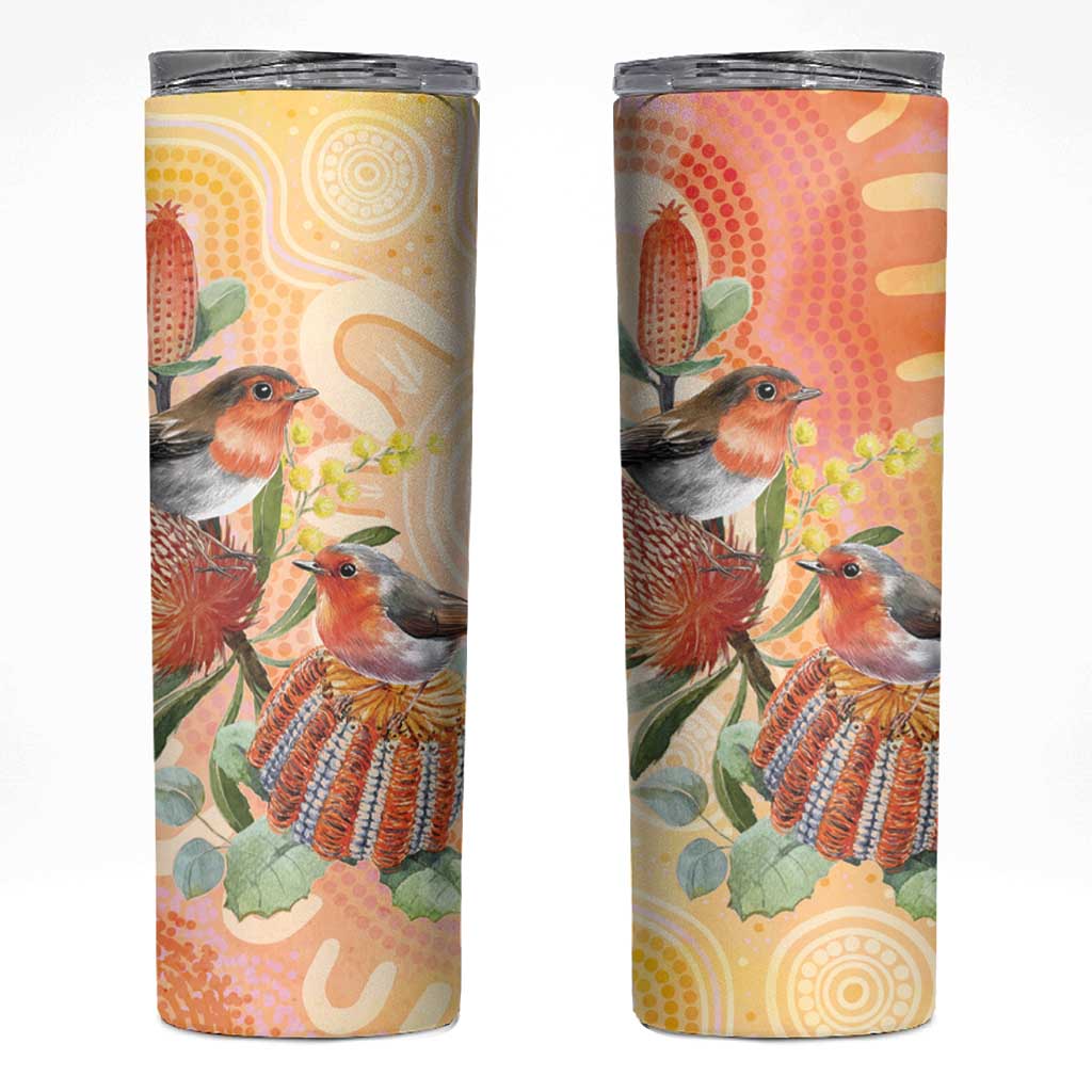 Australia Flame Robin Skinny Tumbler Petroica Phoenicea Banksia Indigenous Art - Aussie Hoodie