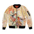 Australia Flame Robin Sleeve Zip Bomber Jacket Petroica Phoenicea Banksia Indigenous Art - Aussie Hoodie