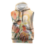 Australia Flame Robin Sleeveless Hoodie Petroica Phoenicea Banksia Indigenous Art - Aussie Hoodie