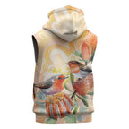 Australia Flame Robin Sleeveless Hoodie Petroica Phoenicea Banksia Indigenous Art - Aussie Hoodie
