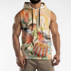 Australia Flame Robin Sleeveless Hoodie Petroica Phoenicea Banksia Indigenous Art - Aussie Hoodie