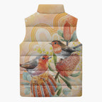 Australia Flame Robin Sleeveless Puffer Jacket Petroica Phoenicea Banksia Indigenous Art - Aussie Hoodie