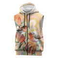Australia Flame Robin Sleeveless Zip Hoodie Petroica Phoenicea Banksia Indigenous Art - Aussie Hoodie