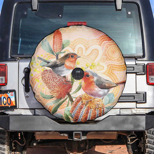 Australia Flame Robin Spare Tire Cover Petroica Phoenicea Banksia Indigenous Art - Aussie Hoodie